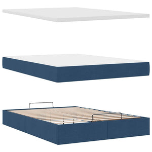 Ottomane Bett mit Matratze & LEDs Blau 140x190 cm
