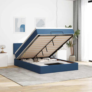 Ottomane Bett mit Matratze & LEDs Blau 140x190 cm