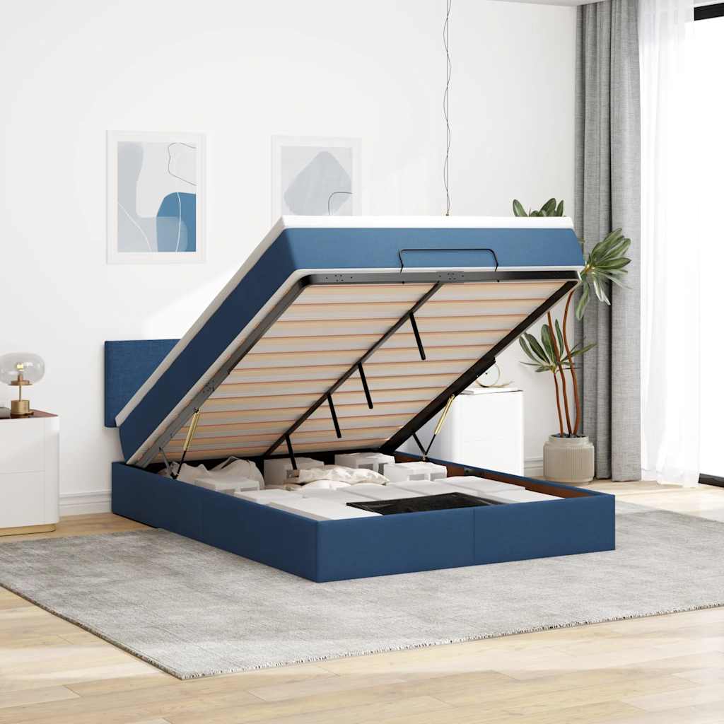 Ottomane Bett mit Matratze & LEDs Blau 140x190 cm