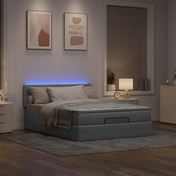 Ottoman Bett mit Matratze & LEDs 140x200 cm Grau