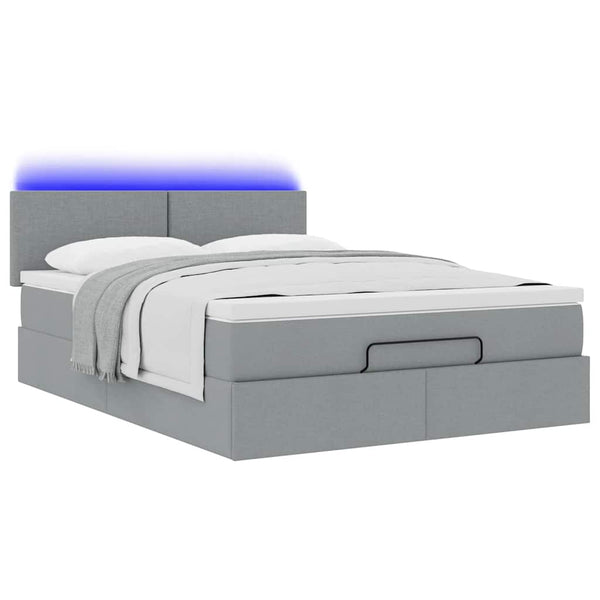 Ottoman Bett mit Matratze & LEDs 140x200 cm Grau