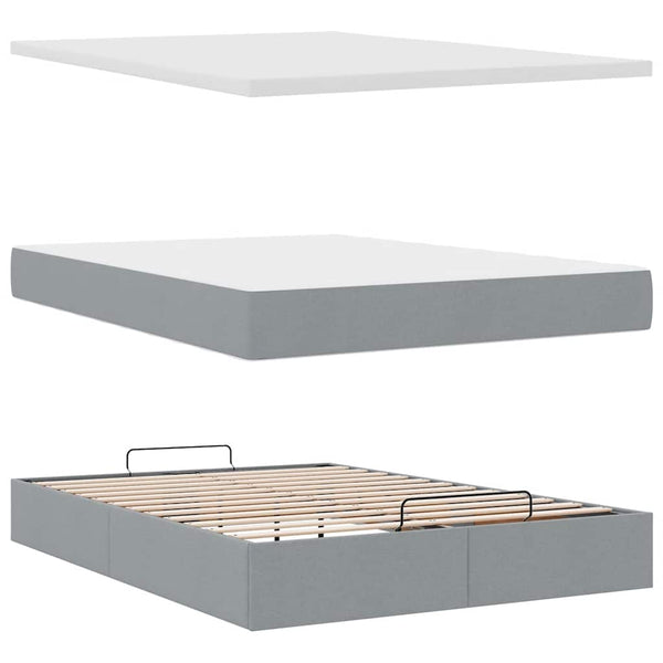 Ottoman Bett mit Matratze & LEDs 140x200 cm Grau