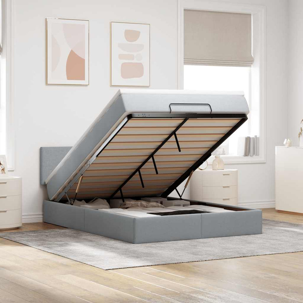 vidaXL Lit ottoman avec matelas et LED gris clair 140x200 cm Tissu