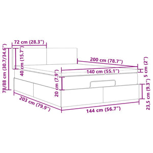 Ottomane Bett mit Matratze & LEDs 140x200 cm