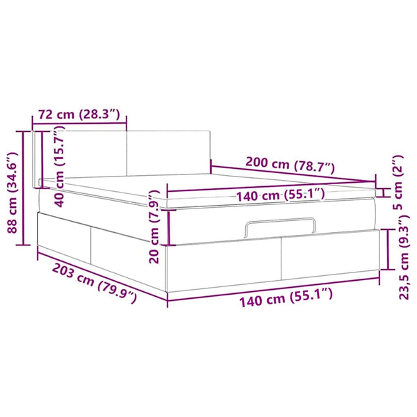 Ottomane Bett mit Matratze & LEDs 140x200 cm