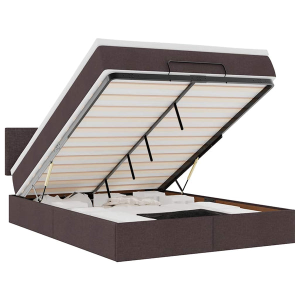 Ottoman Bett mit Matratze & LEDs Dunkelbraun 140x200 cm