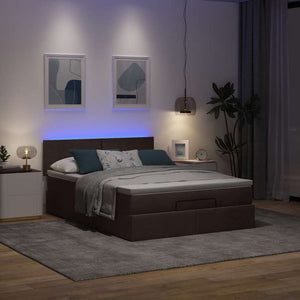 Ottoman Bett mit Matratze & LEDs Dunkelbraun 140x200 cm