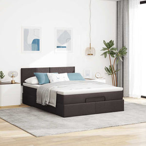 Ottoman Bett mit Matratze & LEDs Dunkelbraun 140x200 cm