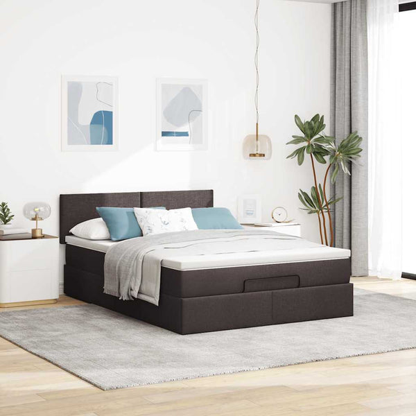 Ottoman Bett mit Matratze & LEDs Dunkelbraun 140x200 cm