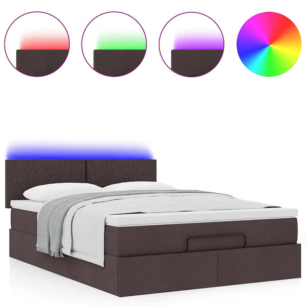 Ottoman Bett mit Matratze & LEDs Dunkelbraun 140x200 cm