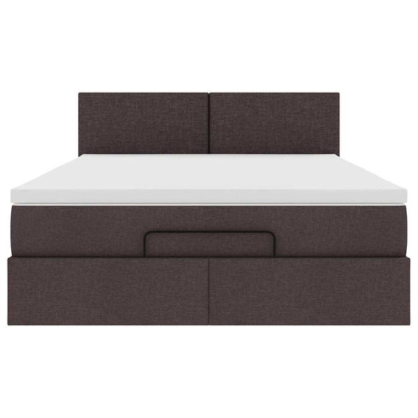 Ottoman Bett mit Matratze & LEDs Dunkelbraun 140x200 cm
