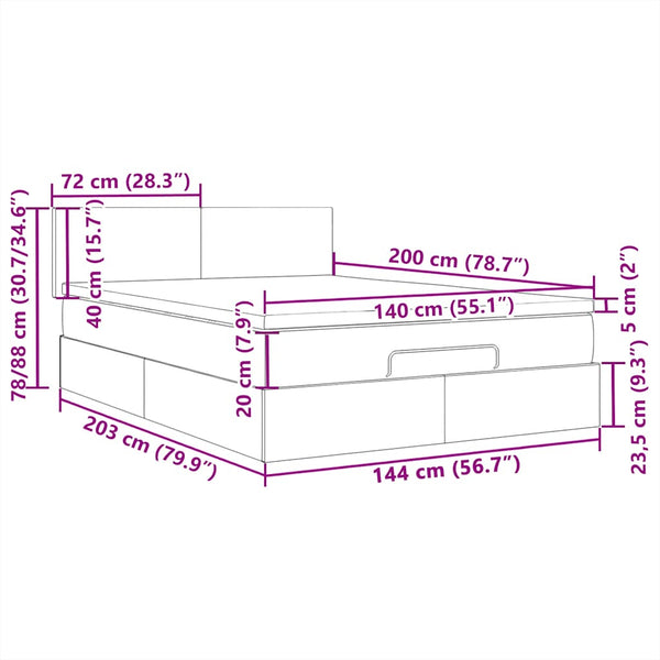 Ottomane Bett mit Matratze Creme 140x200 cm