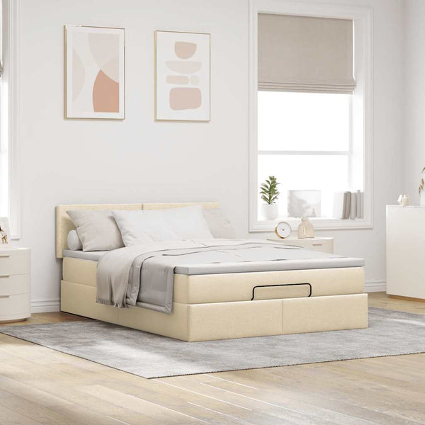 Ottomane Bett mit Matratze Creme 140x200 cm