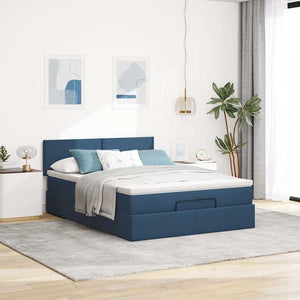 Ottoman Bett mit Matratze & LEDs Blau 140x200 cm