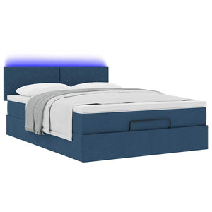 Ottoman Bett mit Matratze & LEDs Blau 140x200 cm