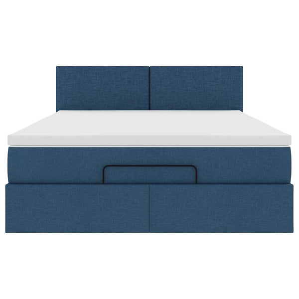 Ottoman Bett mit Matratze & LEDs Blau 140x200 cm