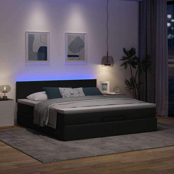 Ottoman Bett mit Matratze & LEDs 160x200 cm Dunkelgrau