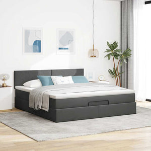 Ottoman Bett mit Matratze & LEDs 160x200 cm Dunkelgrau