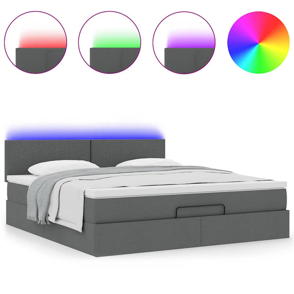 Ottoman Bett mit Matratze & LEDs 160x200 cm Dunkelgrau