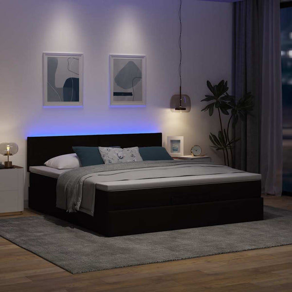 Ottoman Bett mit Matratze & LEDs Dunkelbraun 160x200 cm