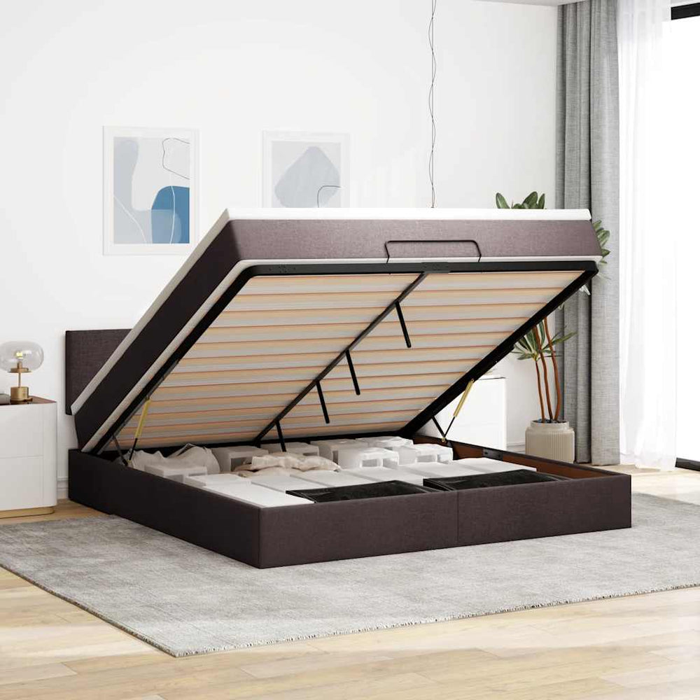 vidaXL Lit ottoman avec matelas et LED Marron foncé 160x200 cm Tissu