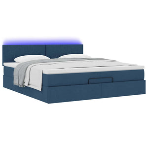 Ottoman Bett mit Matratze & LEDs Blau 160x200