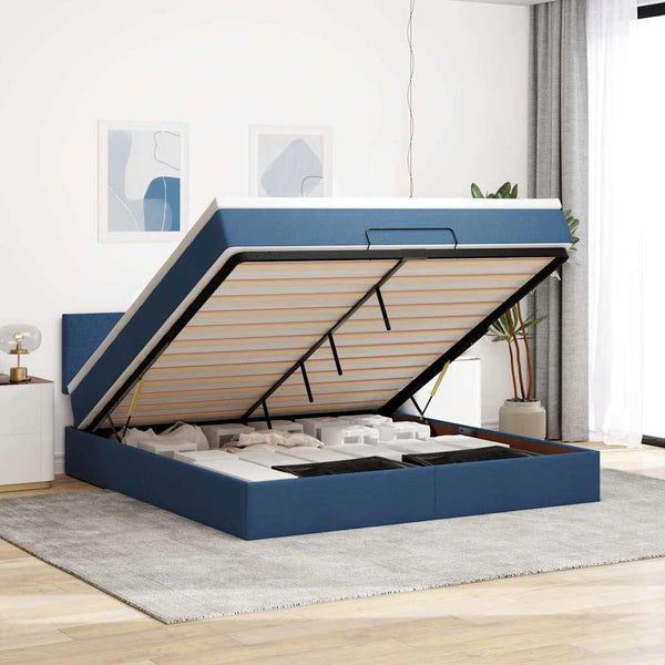 Ottoman Bett mit Matratze & LEDs Blau 160x200