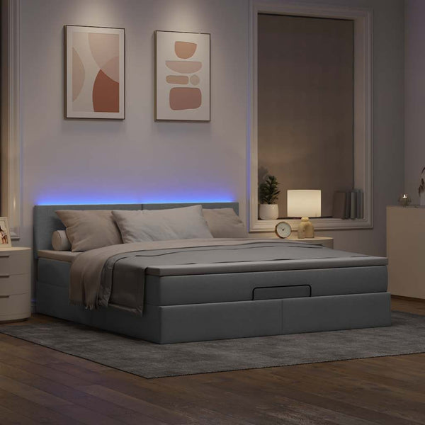 vidaXL Lit ottoman avec matelas et LED Gris clair 180x200 cm Tissu