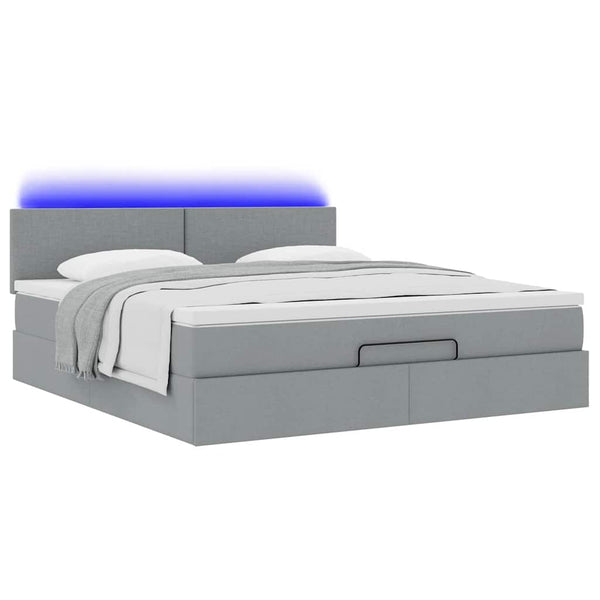 vidaXL Lit ottoman avec matelas et LED Gris clair 180x200 cm Tissu
