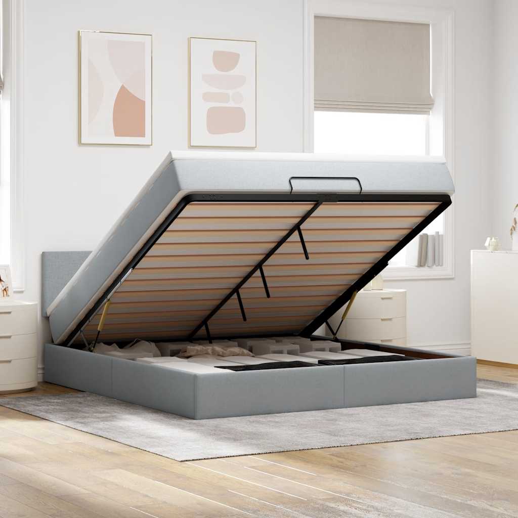 vidaXL Lit ottoman avec matelas et LED Gris clair 180x200 cm Tissu