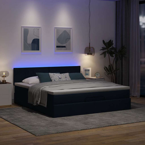 Ottomane Bett mit Matratze Blau 180x200 cm