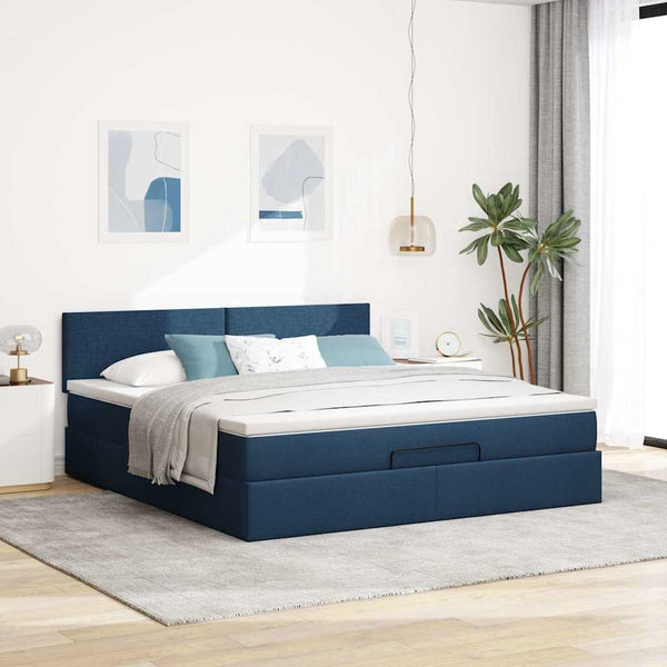 Ottomane Bett mit Matratze Blau 180x200 cm