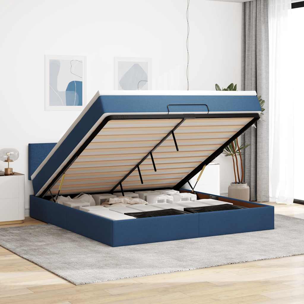 Ottomane Bett mit Matratze Blau 180x200 cm
