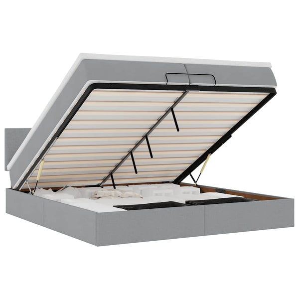 vidaXL Lit ottoman avec matelas et LED gris clair 200x200 cm Tissu