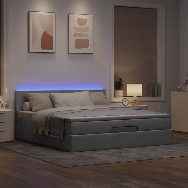 vidaXL Lit ottoman avec matelas et LED gris clair 200x200 cm Tissu