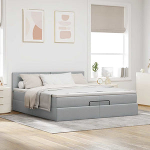 vidaXL Lit ottoman avec matelas et LED gris clair 200x200 cm Tissu