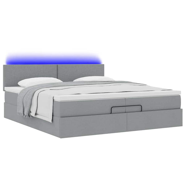 vidaXL Lit ottoman avec matelas et LED gris clair 200x200 cm Tissu