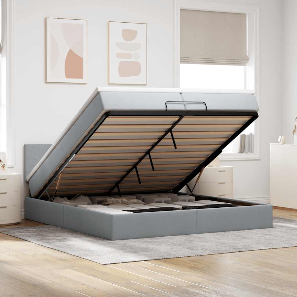 vidaXL Lit ottoman avec matelas et LED gris clair 200x200 cm Tissu
