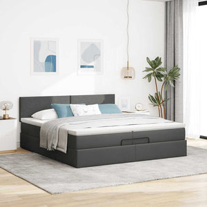 Ottoman Bett mit Matratzen & LEDs Dunkelgrau 200x200 cm