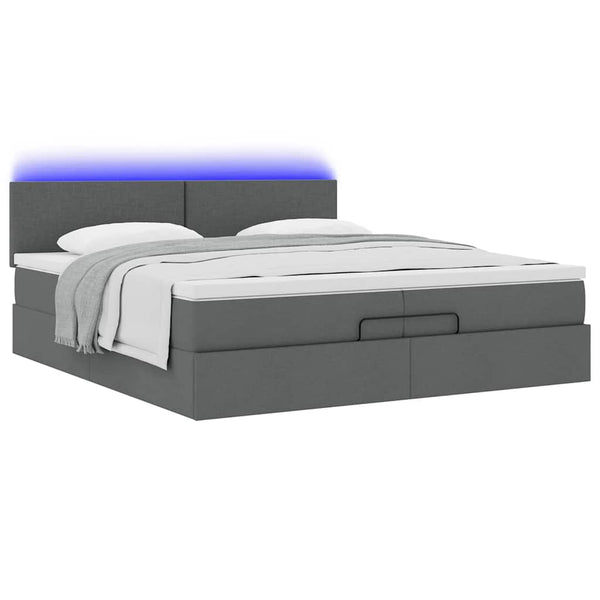 Ottoman Bett mit Matratzen & LEDs Dunkelgrau 200x200 cm