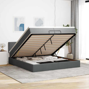 Ottoman Bett mit Matratzen & LEDs Dunkelgrau 200x200 cm