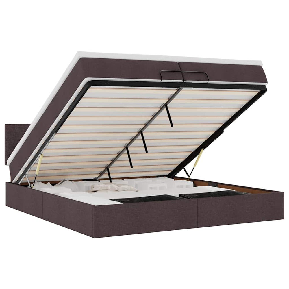 vidaXL Lit ottoman avec matelas et LED Marron foncé 200x200 cm Tissu