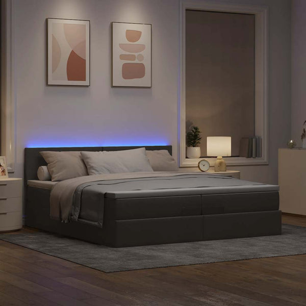 Ottoman Bett mit Matratzen & LEDs Taupe 200x200 cm