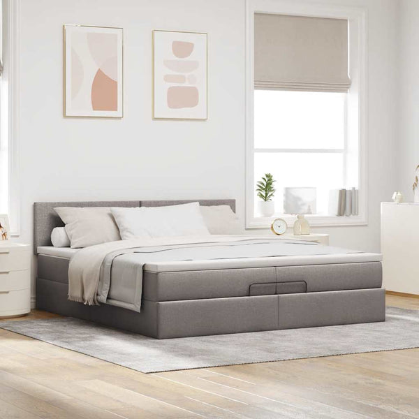 Ottoman Bett mit Matratzen & LEDs Taupe 200x200 cm