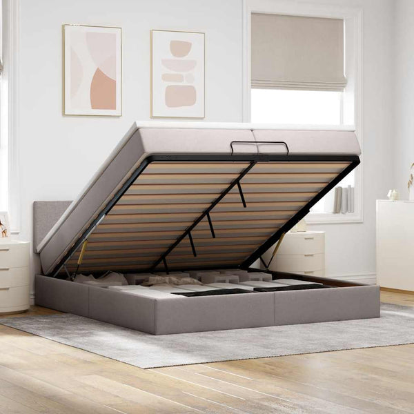 Ottoman Bett mit Matratzen & LEDs Taupe 200x200 cm