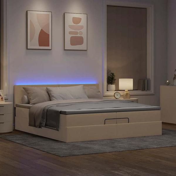 Ottoman Bett mit Matratzen & LEDs Creme 200x200 cm