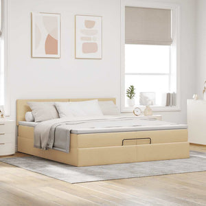 Ottoman Bett mit Matratzen & LEDs Creme 200x200 cm