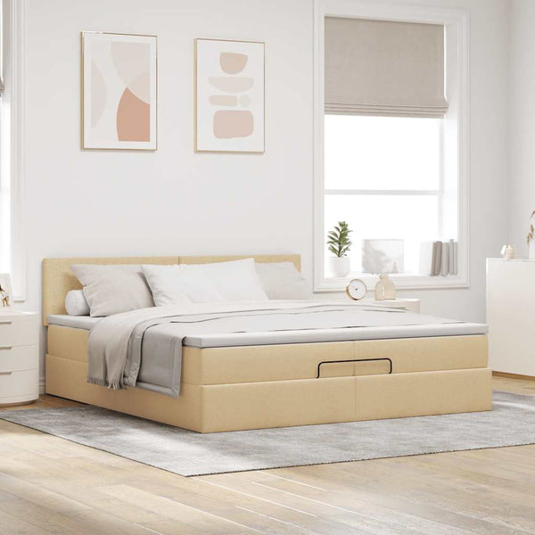 Ottoman Bett mit Matratzen & LEDs Creme 200x200 cm