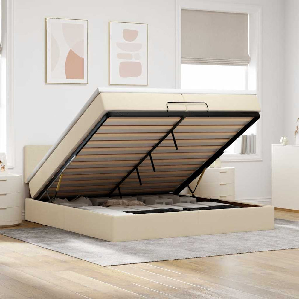 vidaXL Lit ottoman avec matelas et LED Crème 200x200 cm Tissu
