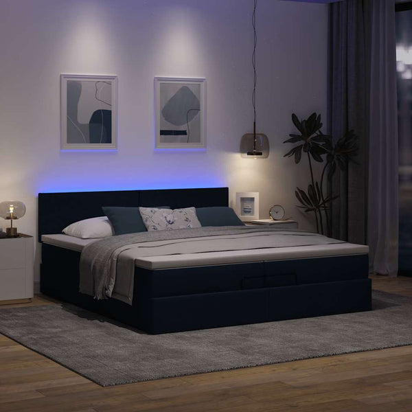 Ottoman Bett mit Matratzen & LEDs Blau 200x200 cm